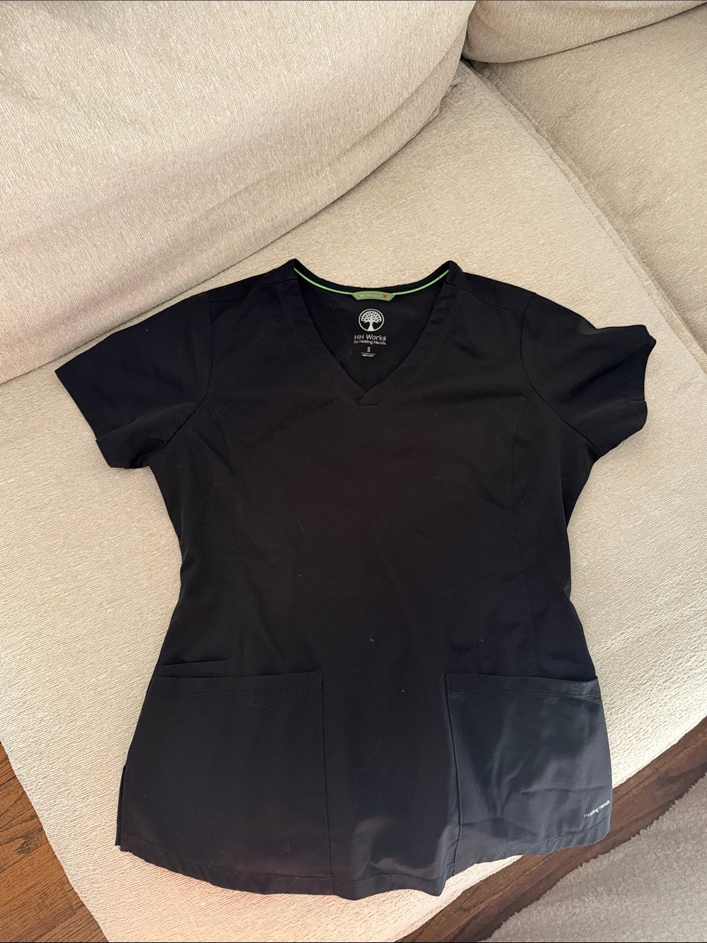 Healing Hands Black Women's V-Neck Scrub Top with Front Pockets